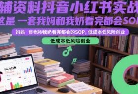 教辅资料抖音小红书实战营，这是一套我妈和我奶看完都会的SOP，低成本低风险创业