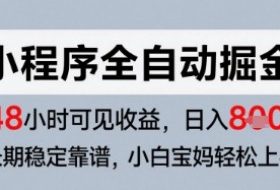 微信小程序全自动掘金，快速见收益，长期稳定靠谱，零基础友好，日入8张【揭秘】