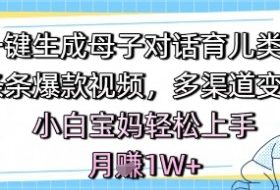 AI一键生成母子对话育儿类视频，条条爆款视频，多渠道变现，小白宝妈轻松上手，月入1W+