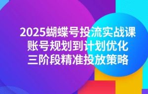 （14987期）2025蝴蝶号投流实战课，账号规划到计划优化，三阶段精准投放策略