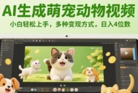 AI生成萌宠动物视频，小白轻松上手，多种变现方式，日入4位数