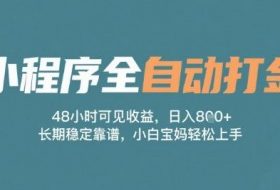 小程序全自动打金，48小时可见收益，日入多张，长期稳定靠谱，小白宝妈轻松上手【揭秘】