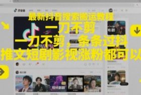 最新抖音搜索搬运教程，一刀不剪，条条过抖，推文短剧影视涨粉都可以