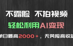 （15034期）不露脸，不拍视频，轻松利用AI变现，单日最高2000＋，无风险高利润
