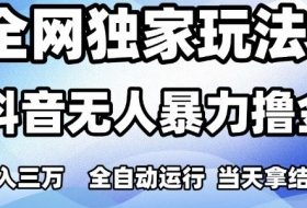 全网独家玩法，抖音无人暴力撸金，月入3W，全自动运行，当天拿结果，可矩阵【揭秘】