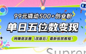 （15061期）99元撬动500+创业粉，单日五位数变现，网创朋友圈（改版后）最新投放教…
