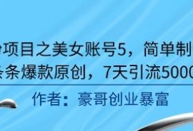 男粉项目之美女账号5，简单制作，条条爆款原创，7天引流5000+