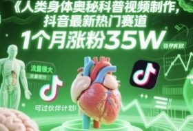 人类科普馆视频制作，抖音最新热门赛道，流量很大，1个月涨粉35W，可过伙伴计划