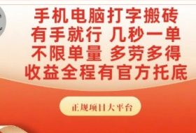 手机电脑打字搬砖，副业可发展主业来做蓝海项目，有手就行，几秒一单，不限单量，多劳多得【揭秘】