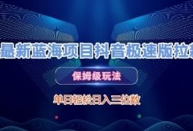 最新蓝海项目抖音极速版拉新，保姆级玩法，单日轻松日入三位数