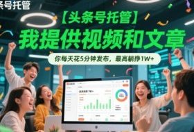 【头条号托管 】我提供视频和文章，你每天花5分钟发布，最高躺挣1W+【揭秘】