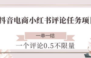 抖音电商小红书评论任务项目，一个评论0.5，一单一结 不限量
