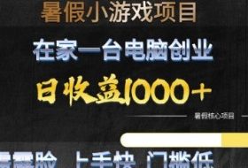 暑假小游戏项目，在家一台电脑创业，日收益1k+，无需露脸，上手快门槛低【揭秘】