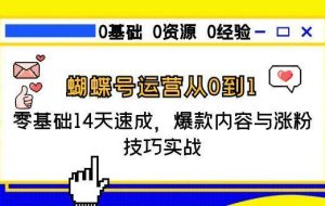 （15125期）蝴蝶号运营从0到1，零基础14天速成，爆款内容与涨粉技巧实战