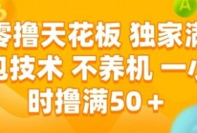 零撸天花板，独家满包技术，不用养机，一小时撸满50+，收益稳定【揭秘】
