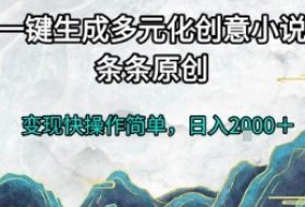 一键生成多元化创意小说，条条原创，变现快操作简单，日入2k+【揭秘】
