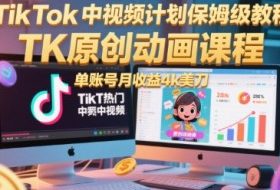 TikTok中视频计划保姆级教程，TK原创动画课程，单账号月收益4k美刀