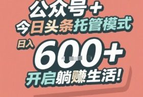 公众号 + 今日头条托管模式，日入 6张 + 开启躺挣生活【揭秘】