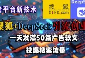 搜狐+DeepSeek引流创业粉，老平台新技术，一天发满50篇广告软文，拉爆搜索流量