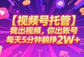 【视频号托管 】我出视频，你出账号，每天5分钟发布，最高躺挣2W+【揭秘】
