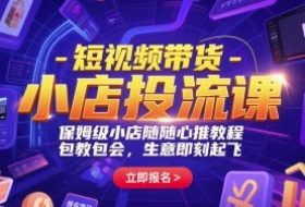 短视频带货-小店投流课，保姆级小店随心推教程，包教包会，生意即刻起飞