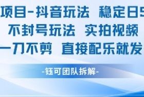 男粉项目抖音玩法稳定日收5张实拍视频一刀不剪直接配乐就发布不封号玩法