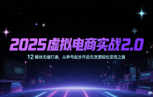 2025虚拟电商实战2.0，12模块无缝打通，从养号起步开启无货源轻松变现之路