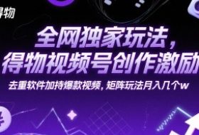 全网独家玩法，得物视频号创作激励 去重软件加持爆款视频，矩阵玩法月入几个w【揭秘】