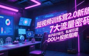 （15255期）短视频训练营2.0新版，7大流量密码/钩子设计技巧/私域引流/DOU+投放指南