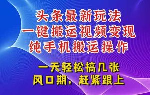 （15237期）今日头条最新玩法，一键搬运视频也能轻松变现，随随便便就爆百万流量，…