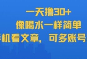 一天撸30+，像喝水一样简单，手机看文章，可多账号操作