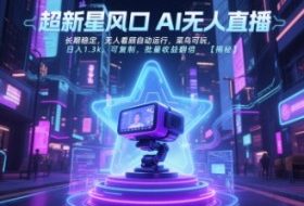 超新星风口无人直播，长期稳定，无人看顾自动运行，菜鸟可玩，日入1.3k，可复制，批量收益翻倍