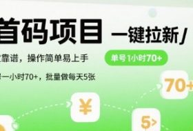 首码一键拉新项目，稳定靠谱，操作简单易上手，单号一小时70+，批量做每天5张【揭秘】