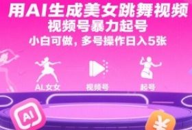 用AI生成美女跳舞视频，视频号暴力起号，小白可做，多号操作日入5张