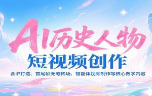 AI历史人物短视频创作，含IP打造、首尾帧无缝转场、智能体视频制作等核心教学内容
