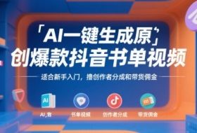 AI一键生成原创爆款抖音书单视频，适合新手入门，撸创作者分成和带货佣金【揭秘】