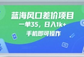 蓝海风口差价项目，一单35，日入1k+，手机即可操作【揭秘】