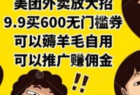 美团外卖放大招，9.9买600无门槛券，可以薅羊毛自用，可以推广挣佣金【揭秘】
