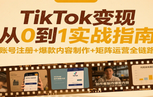TikTok变现从0到1实战指南：账号注册+爆款内容制作+矩阵运营全链路