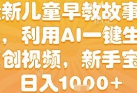 最新儿童早教故事赛道，利用AI一键生成,原创视频，新手宝妈日入1k+【揭秘】