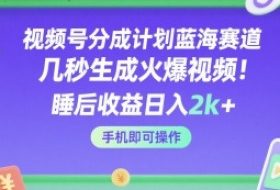 视频号分成计划蓝海赛道，几秒生成火爆视频，睡后收益日入2k+，手机即可操作【揭秘】