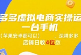 拼多多虚拟电商实操运营，一台手机(苹果安卓都可以)，深耕多多店铺日收4位数