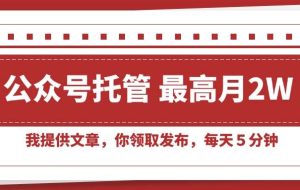（15391期）【公众号托管 】我提供文章，你领取发布，每天５分钟，最高月入2W+