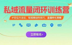 （15396期）私域流量闭环训练营：IP定位方法论，短视频创作技巧，直播转化策略