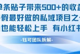 单条贴子带来5张的收益，暑假最好做的私域项目之一，小白也能轻松上手，有小红书就行