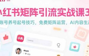 （15406期）小红书矩阵引流实战课3.0：账号养号起号技巧，免裴矩阵运营，AI内容生产