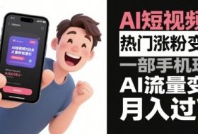AI短视频热门涨粉变现，一部手机玩转AI流量变现，月入过W
