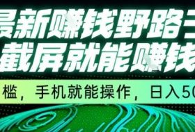 最新野路子截屏就能挣钱，无门槛，手机就能操作，日入5张【揭秘】