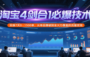 淘宝4剑合1必爆技术，实操7天0-1500单，从单品爆破到全火力覆盖的流量变现