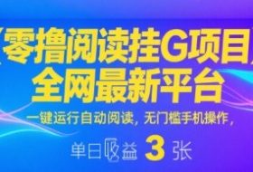 零撸阅读挂G项目，全网最新平台，一键运行自动阅读，无门槛手机操作，单日收益3张【揭秘】